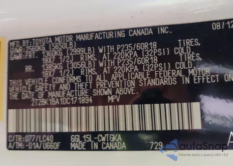 2013 Lexus Rx 350 from USA, damaged, VIN 2T2BK1BA1DC171894